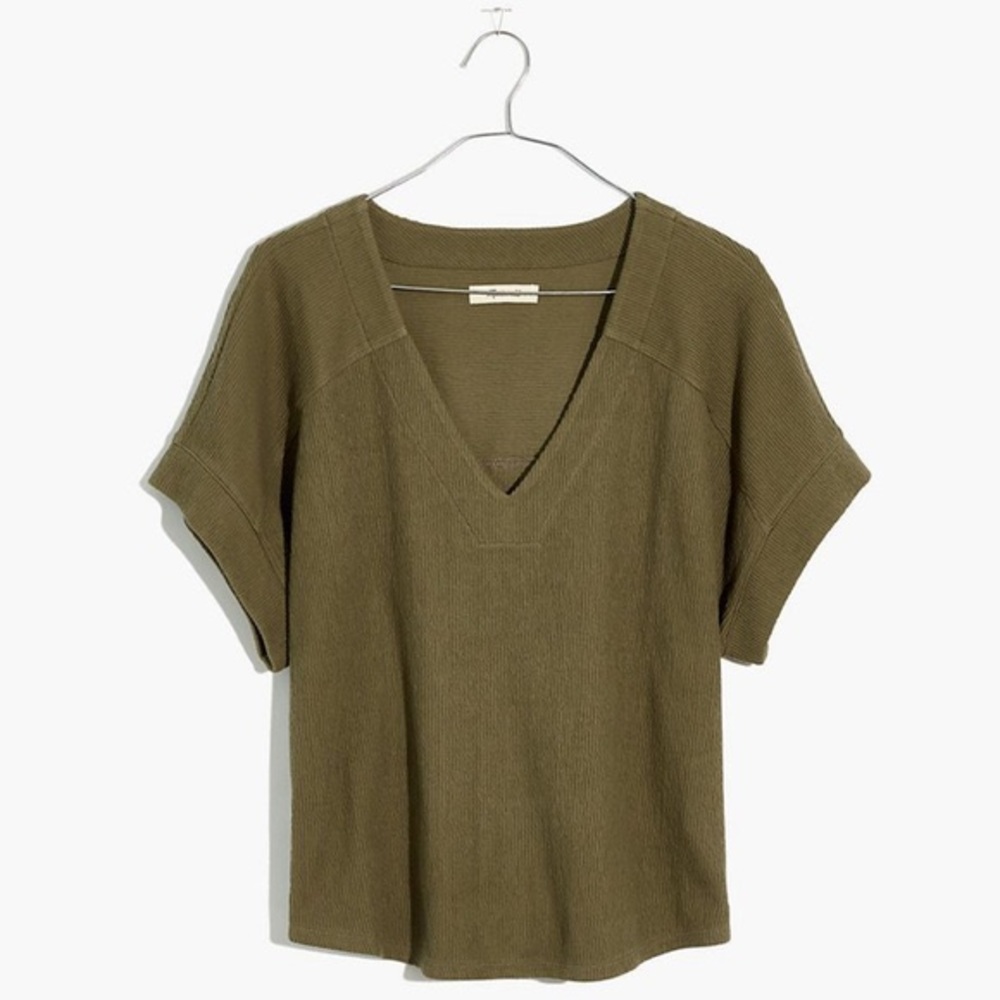 Madewell Olive Jacquard V Neck Boxy Top Green